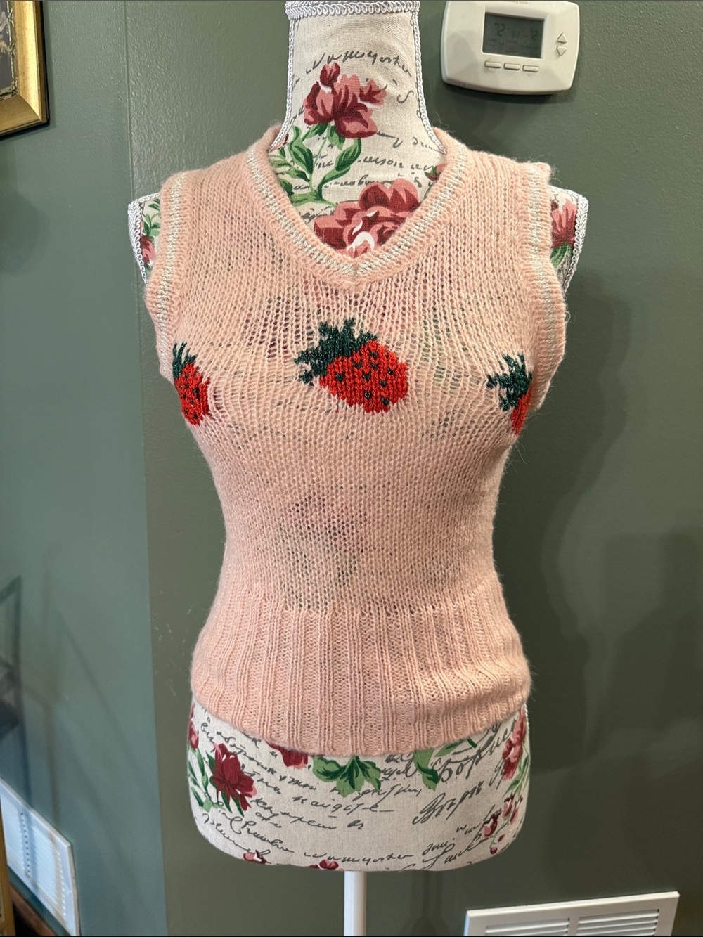 Kimchi Blue Pink Strawberry sweater vest size Small